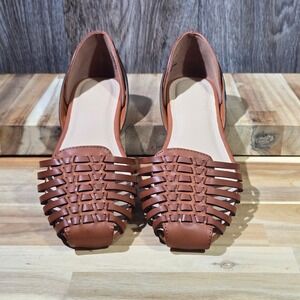 JF J. Ferrar Lucita Brown Woven Huarache D'Orsay Flats Shoes Women's 9.5 Cognac
